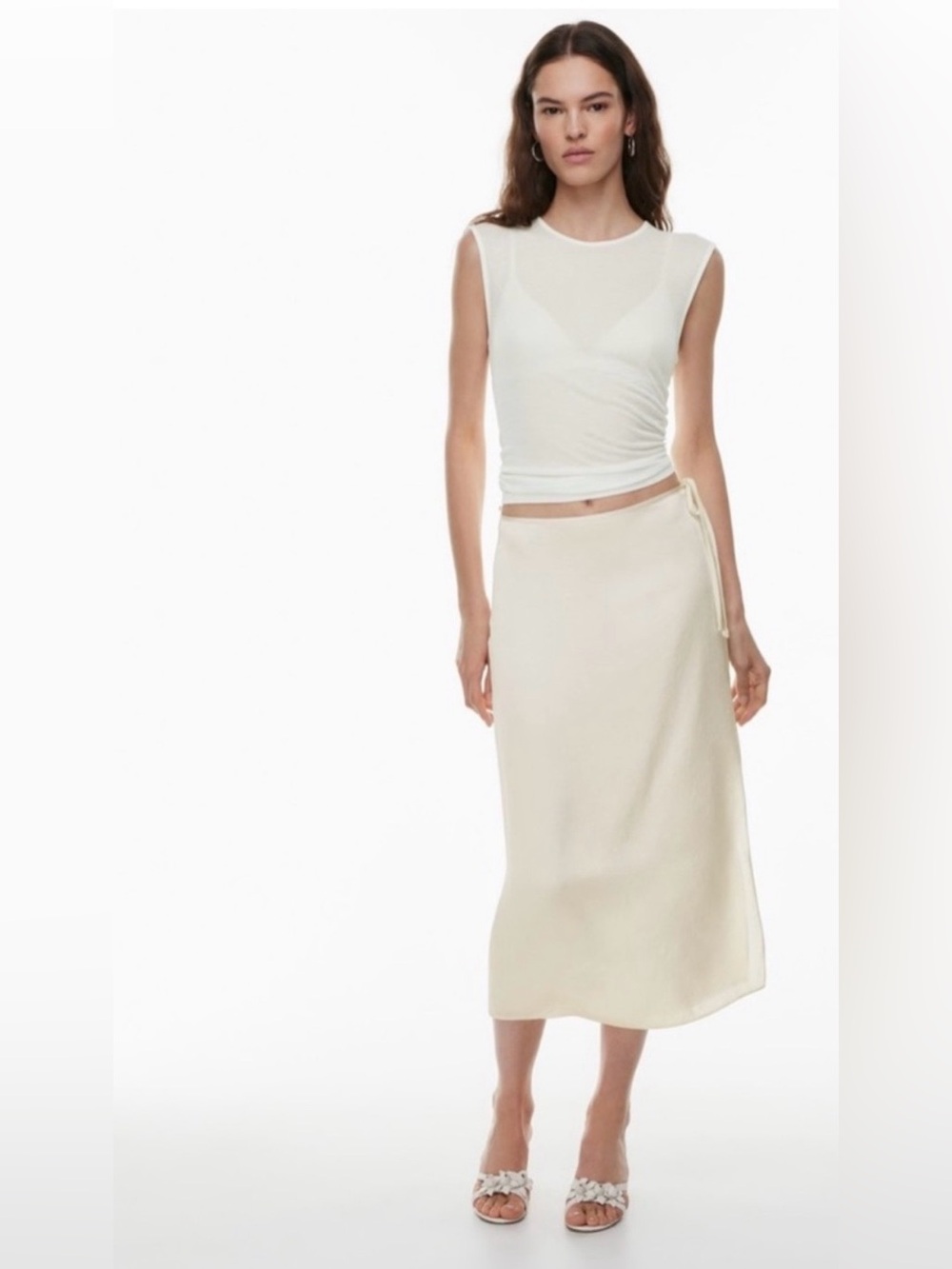 Aritzia Wilfred Elixir Satin Midi Skirt Light Birch Cream Size 2